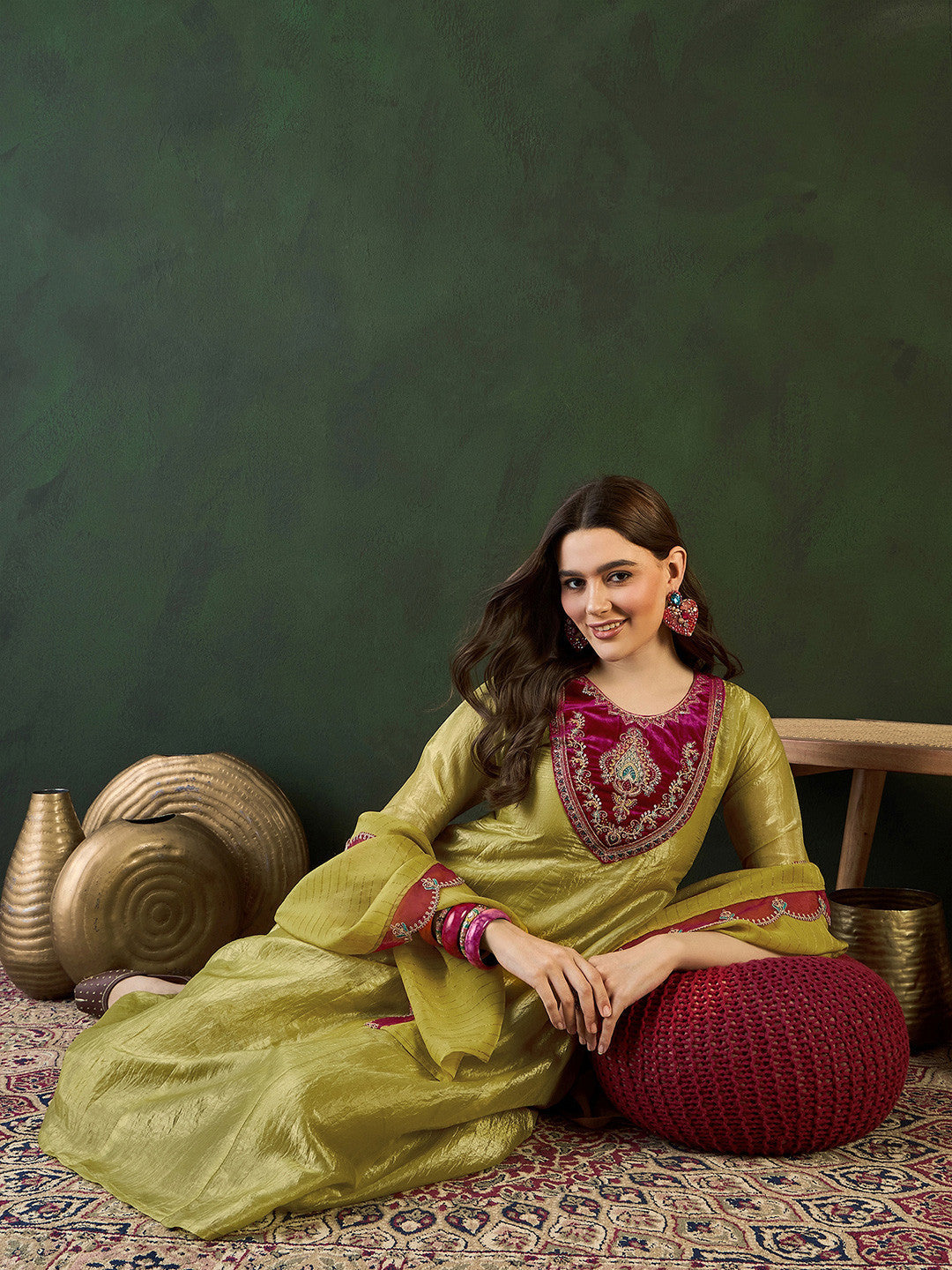 Floral Embroidered A-Line Kurta Trouser With Dupatta
