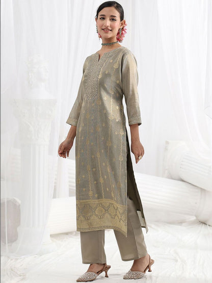 Women Ethnic Motifs Regular Thread Work Kurta with Trousers & With Dupatta