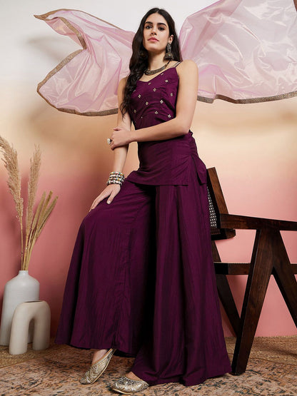 Dhiyona IN Ethnic Motifs Embroidered Regular Thread Work Kurta With Palazzos & Dupatta