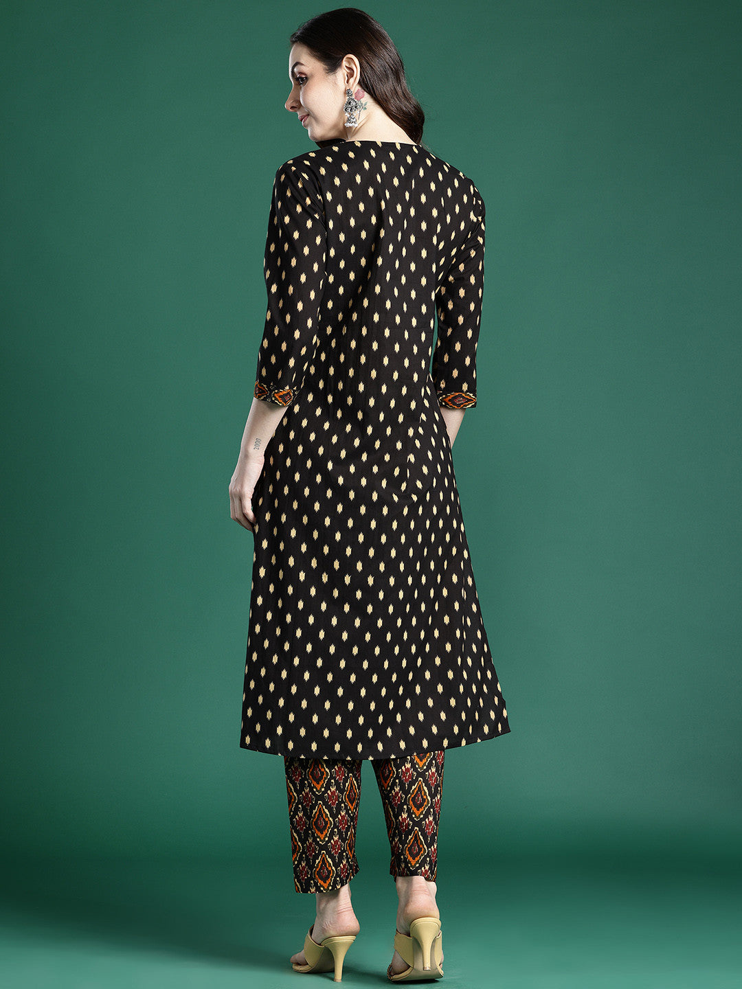Printed Pleated Pure Cotton Kurta with Trousers