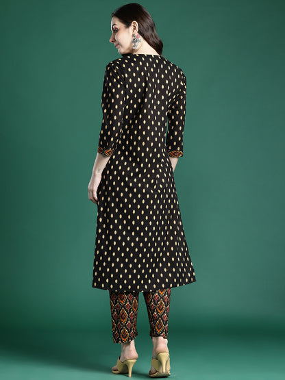 Printed Pleated Pure Cotton Kurta with Trousers