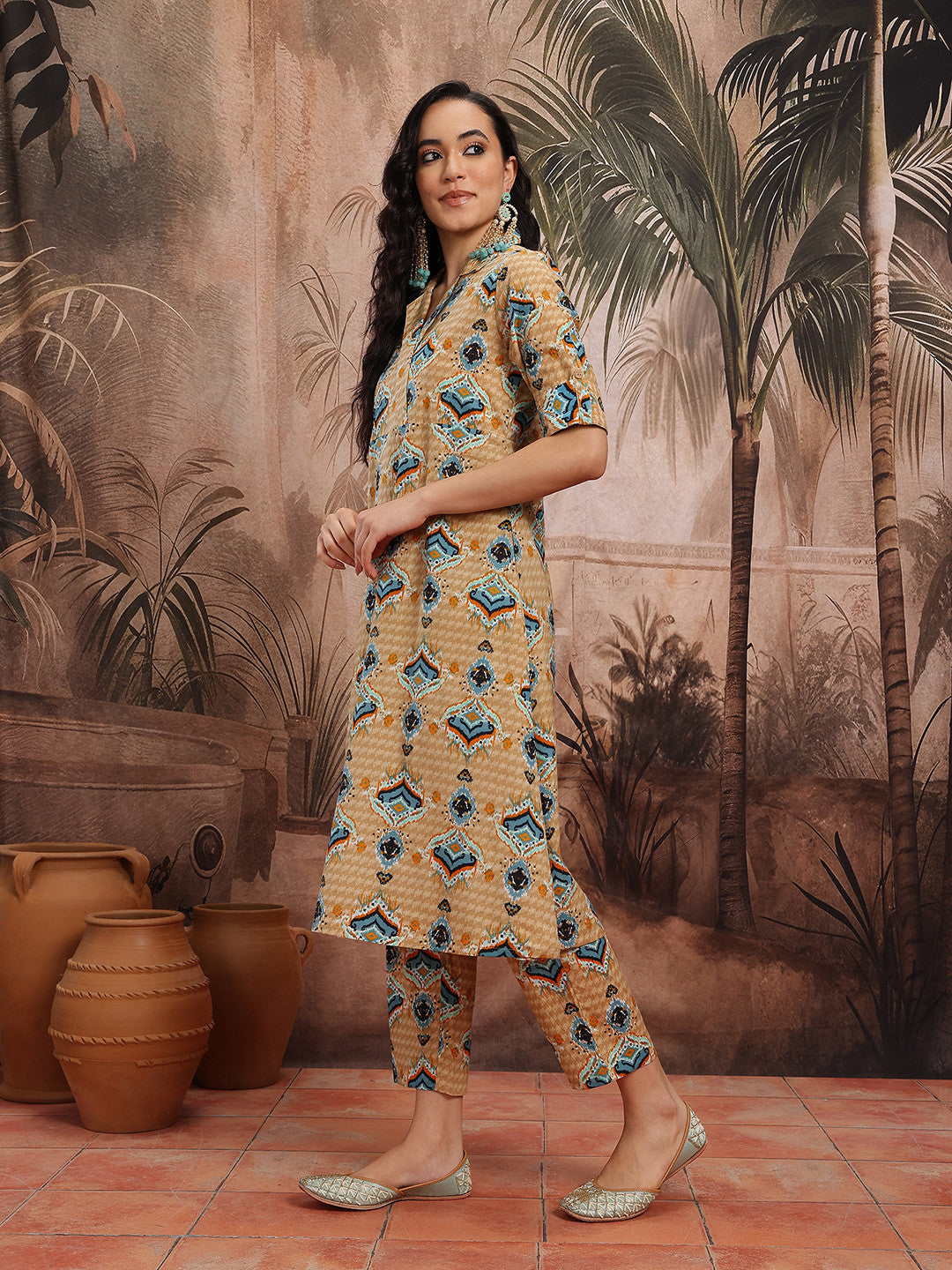 Ethnic Motifs Print Cotton Kurta with Trousers