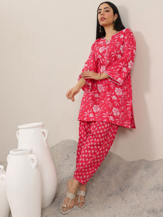 Floral Printed Notch Neck Straight Kurta With Dhoti Pants