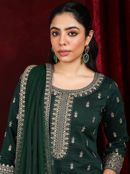 Dhiyona LL Sequinnce Embellished Round Neck Kurta Straight Kurta With Palazzos & Dupatta