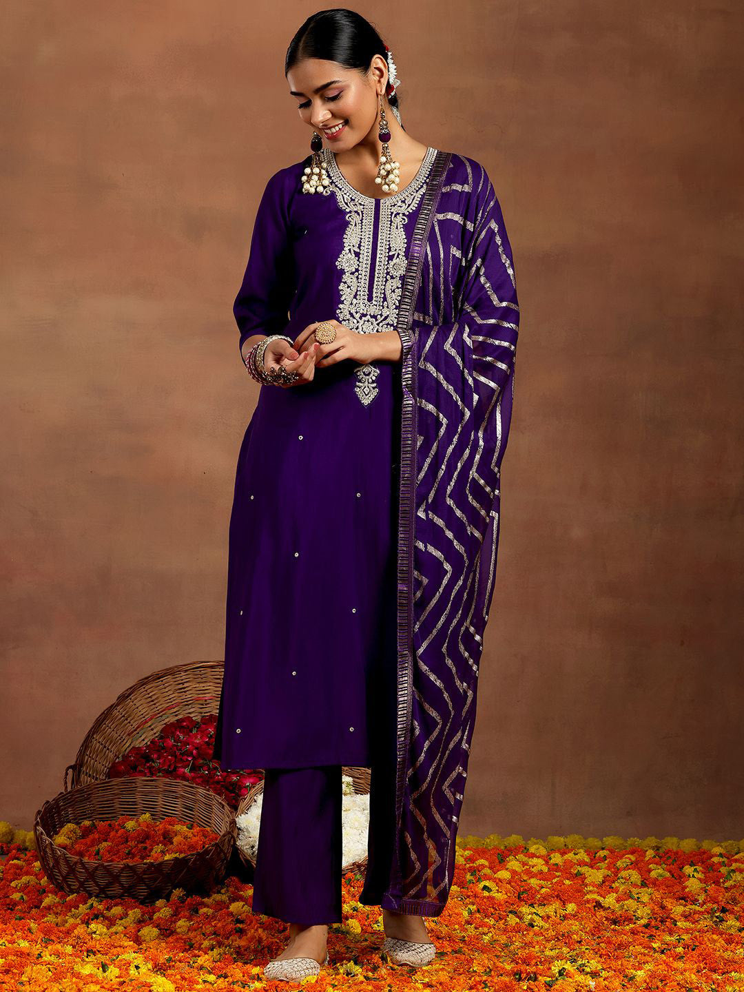 Women Paisley Embroidered Regular Kurta with Trousers & With Dupatta