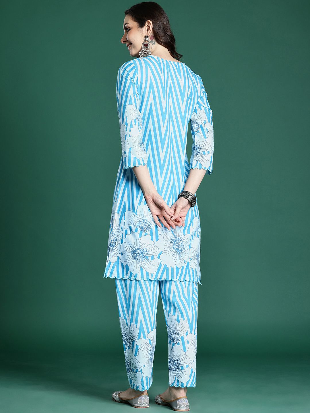 Floral Printed Pure Cotton Kurta with Trousers