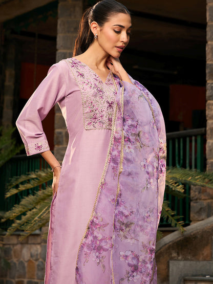 V Neck Ethnic Motifs Embroidered Regular Kurta with Trouser & Dupatta