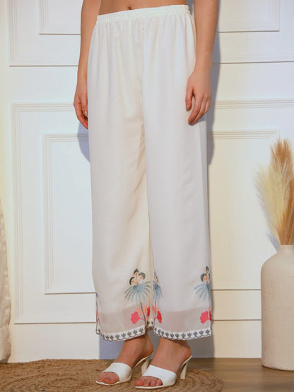 Dhiyona KL Floral Embroidered Pleated Straight Kurta with Palazzos & Dupatta