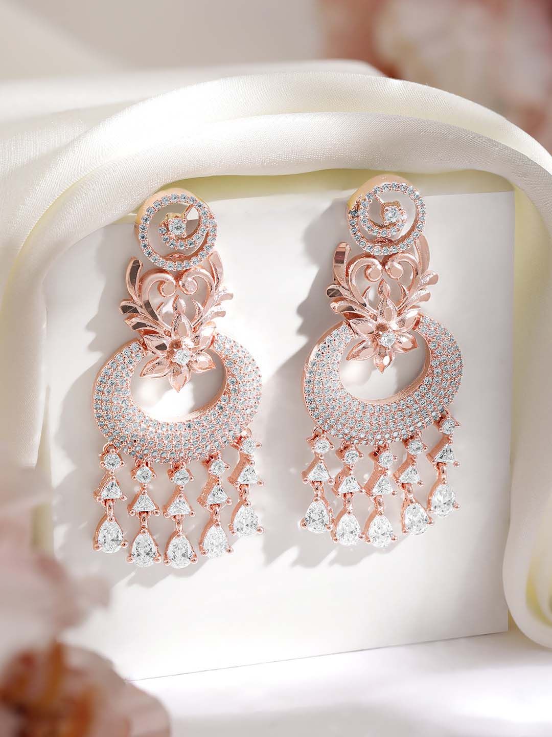 Dhiyona RJ Women's Rose Gold-Plated Contemporary Chandbalis