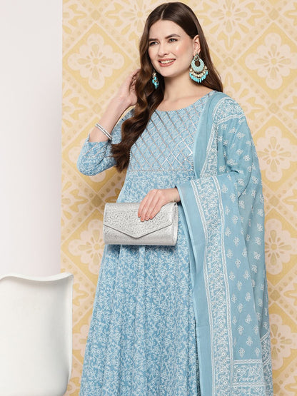 Dhiyona KL Women Ethnic Motifs Printed Regular Pure Cotton Kurta with Trousers & Dupatta
