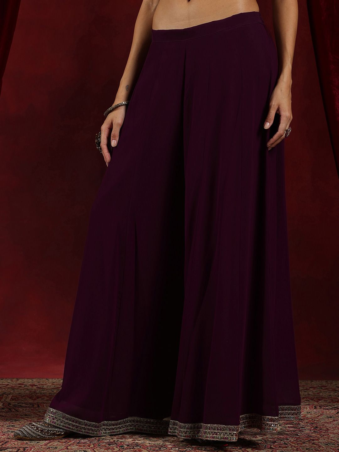 Dhiyona LL Floral Embroidered Beaded Georgette A-Line Kurta With Palazzos & Dupatta