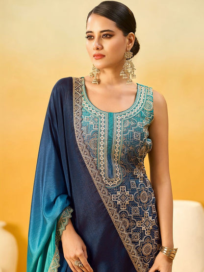 Dhiyona KL Women Ethnic Motifs Regular Thread Work Kurta with Sharara & With Dupatta