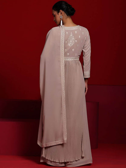 Dhiyona LL Ethnic Motifs Embroidered Regular Sequinned Georgette Kurta & Palazzo & Dupatta
