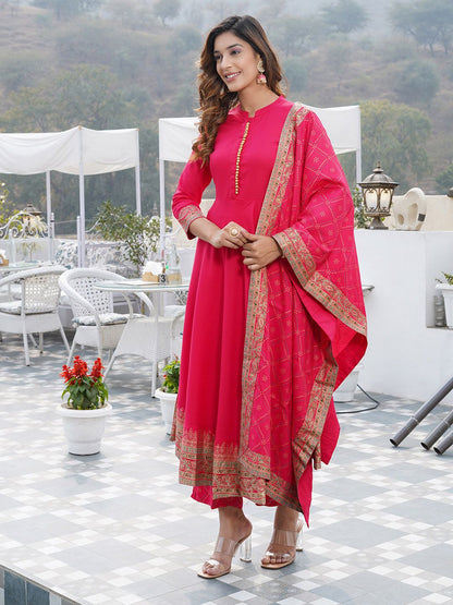 Dhiyona KL Mandarin Collar Floral Printed Kurta with Trousers & With Dupatta
