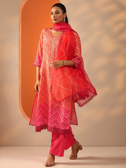 Women Bandhani Printed Kurta with Trouser & Dupatta