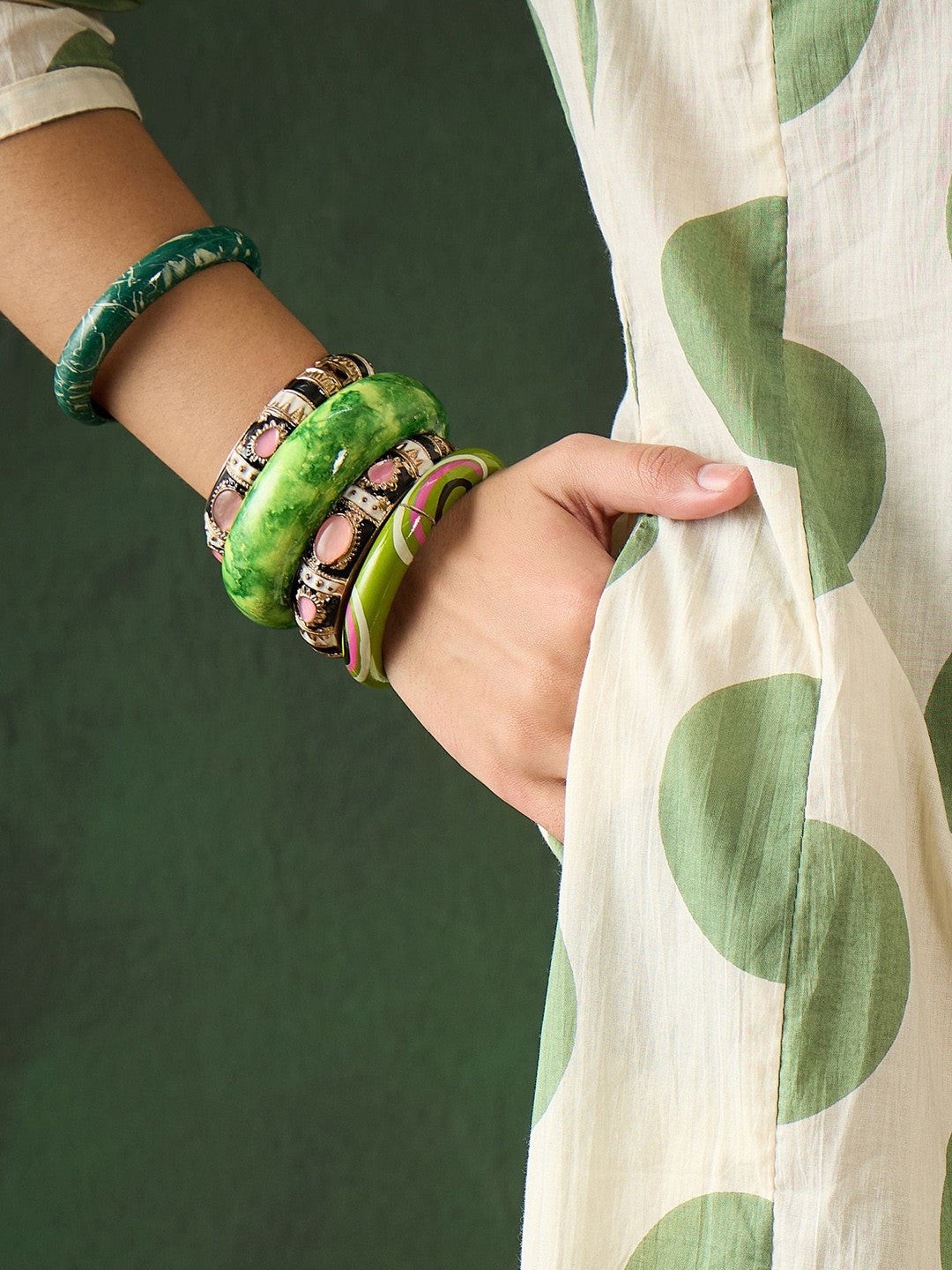 Green Dot Embroidered Pure Cotton Sequinned A-line Kurta With Trouser