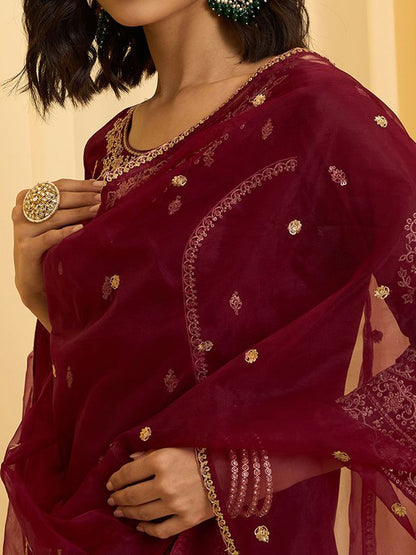 Dhiyona CH Floral Embroidered Sequinned Georgette Kurta with Sharara & Dupatta