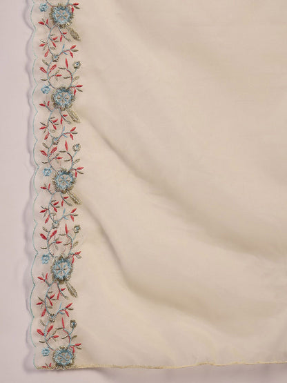 Bandhani Printed V-Neck Thread Work Anarkali Kurta Trousers & Dupatta