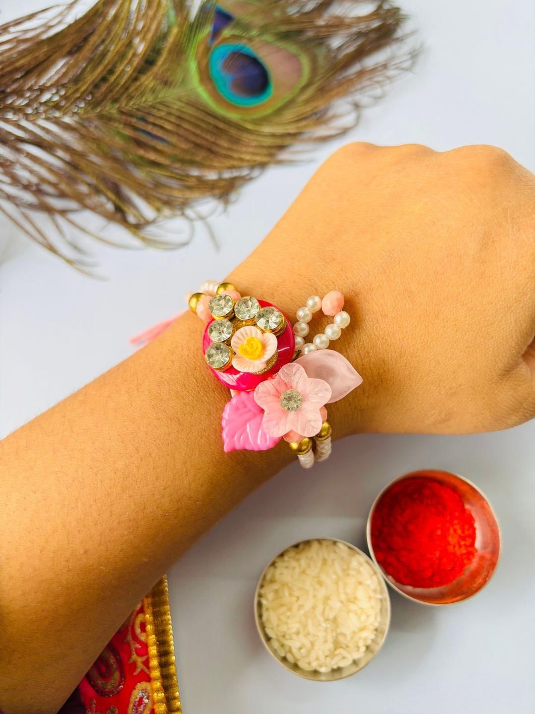 Dhiyona Set Of 2 Pink Floral Rakhi