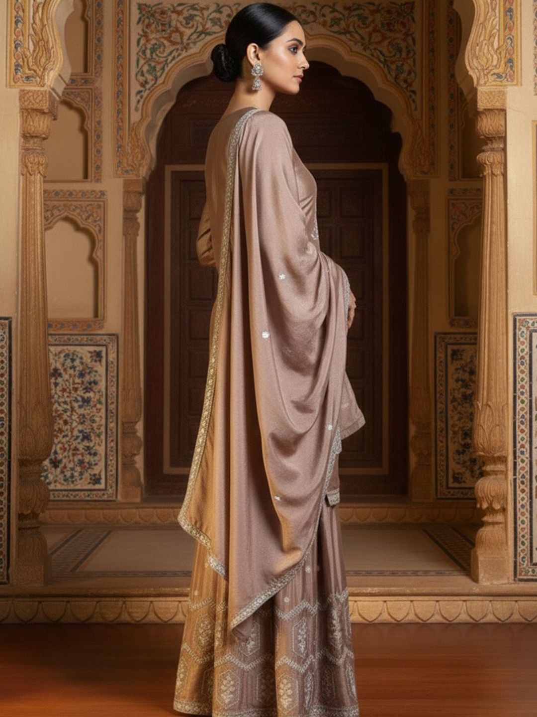Dhiyona KL Women Ethnic Motifs Embroidered Regular Thread Work Silk Crepe Kurta with Sharara & With Dupatta