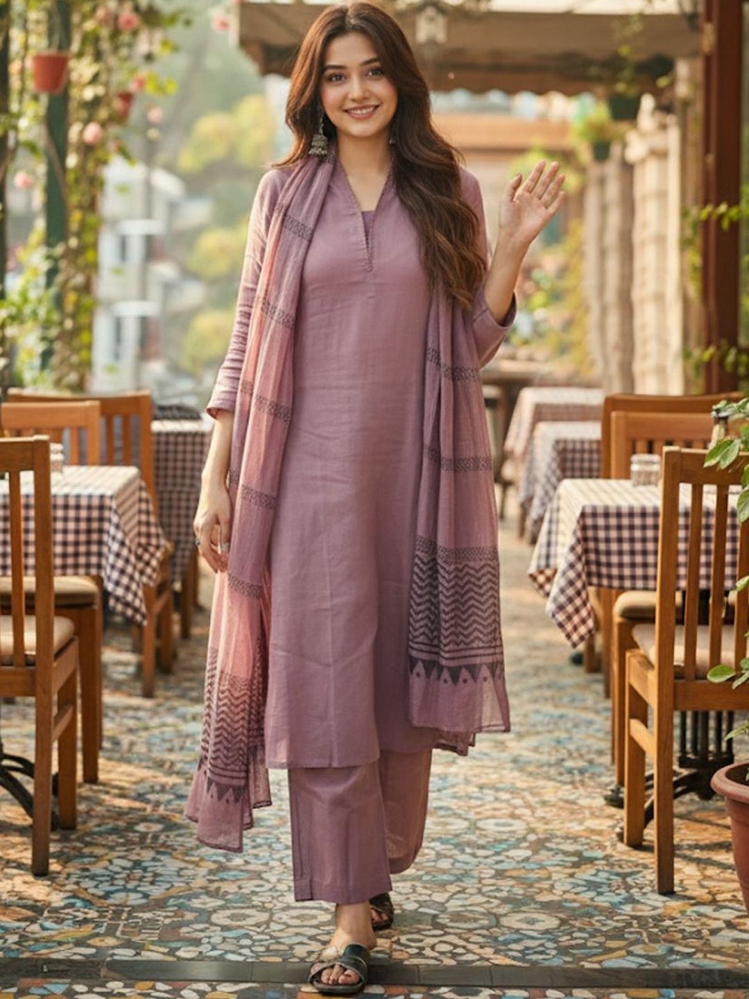 Dhiyona KL Women Ethnic Motifs Regular Kurta with Trousers & With Dupatta