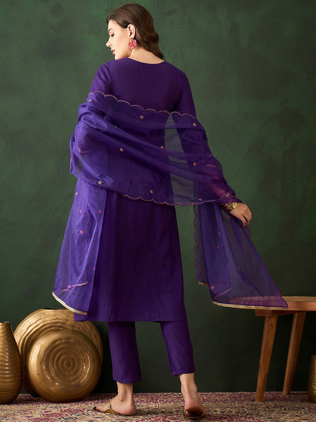 Women Embroidered A-Line Kurta Trousers & Dupatta