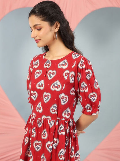 Dhiyona AY Women's Printed Cotton Fit & Flared Maxi Ethnic Dresses