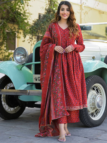 Dhiyona KL Women Red Pure Cotton Kurta Sets