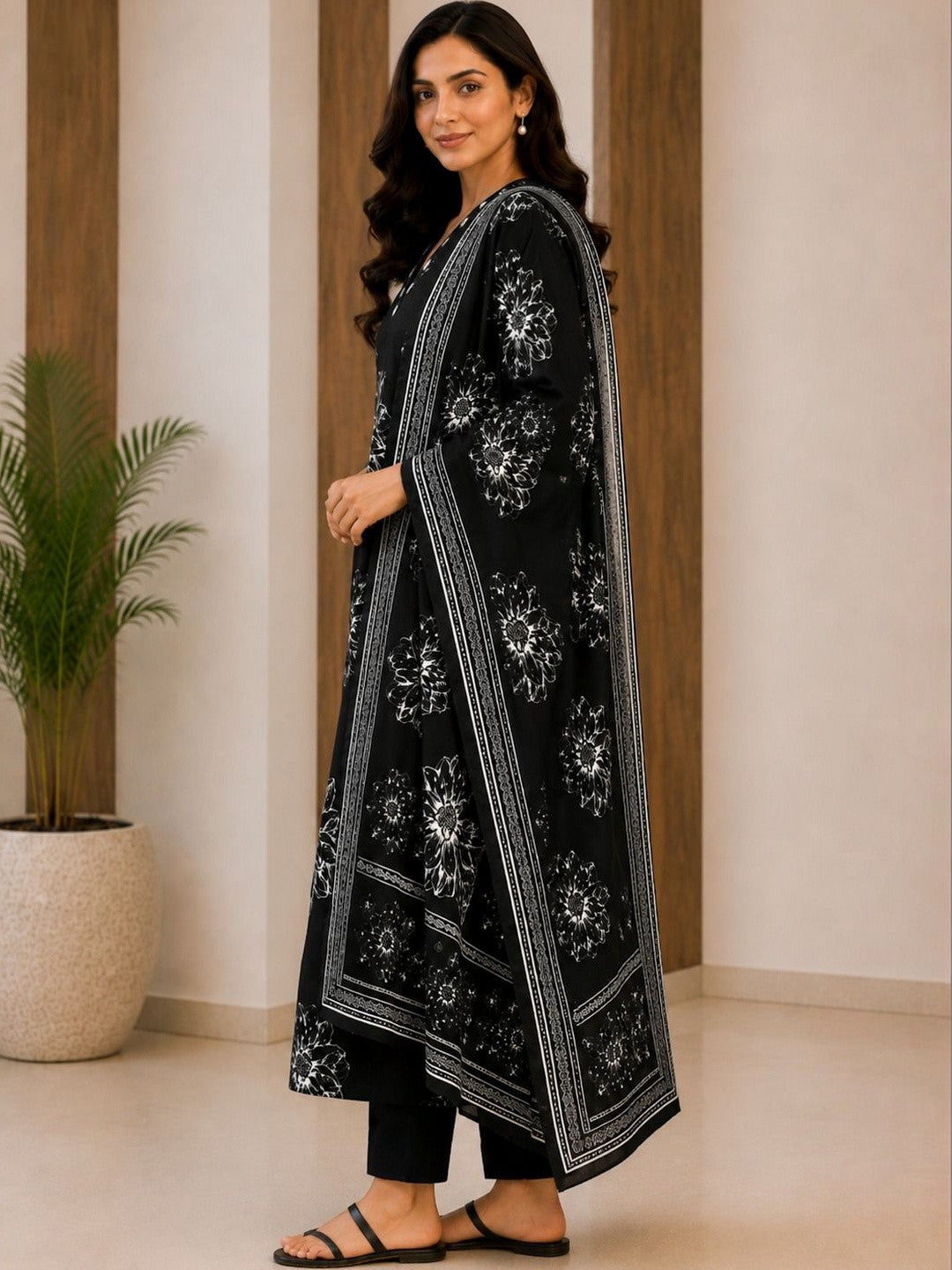 Women Floral Printed Regular Pure Cotton Kurta with Trousers & With Dupatta
