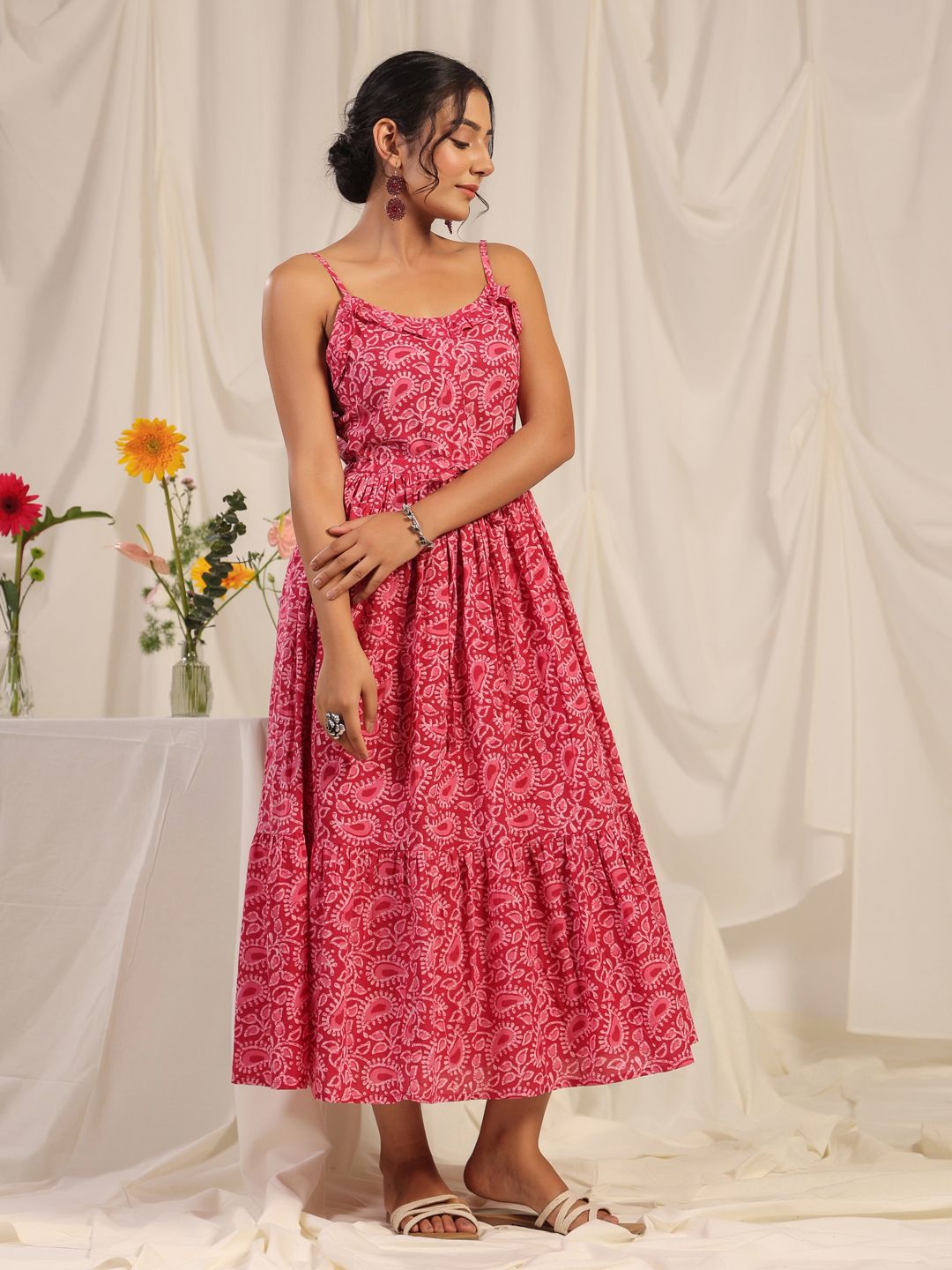 Dhiyona AY Women's Floral Print A-Line Midi Dress