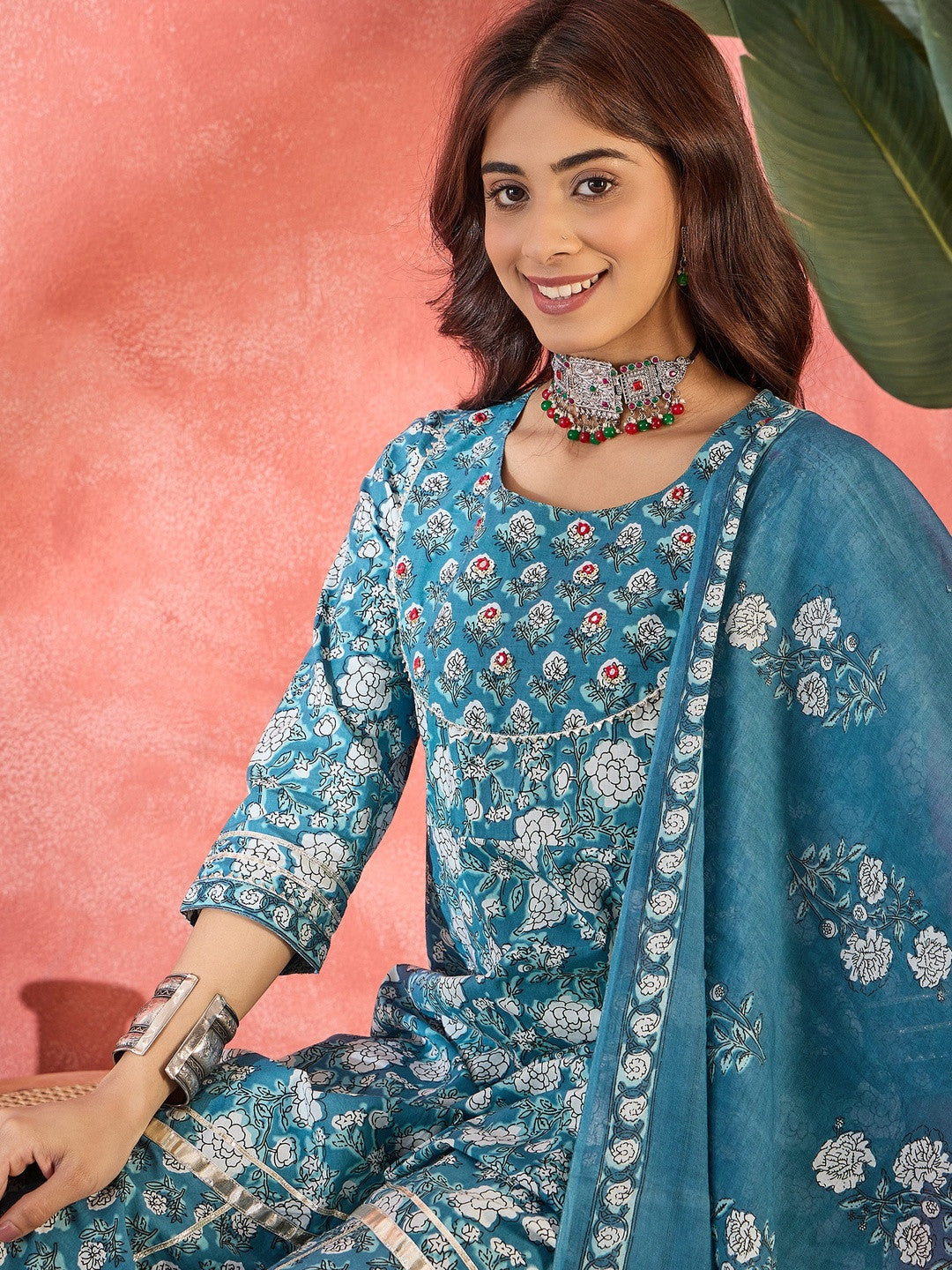 Women Pure Cotton Printed Kurta Sets With Dupatta