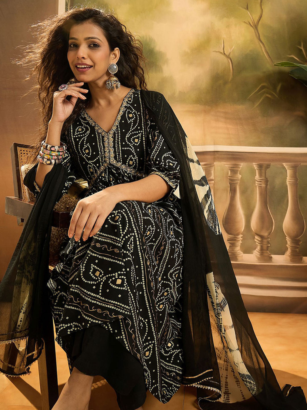 Dhiyona SN Bandhani Printed Kurta & Palazzo With Dupatta