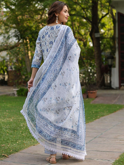 Dhiyona RR Women's Ethnic Motifs Printed Pure Cotton Kurta with Trousers & Dupatta
