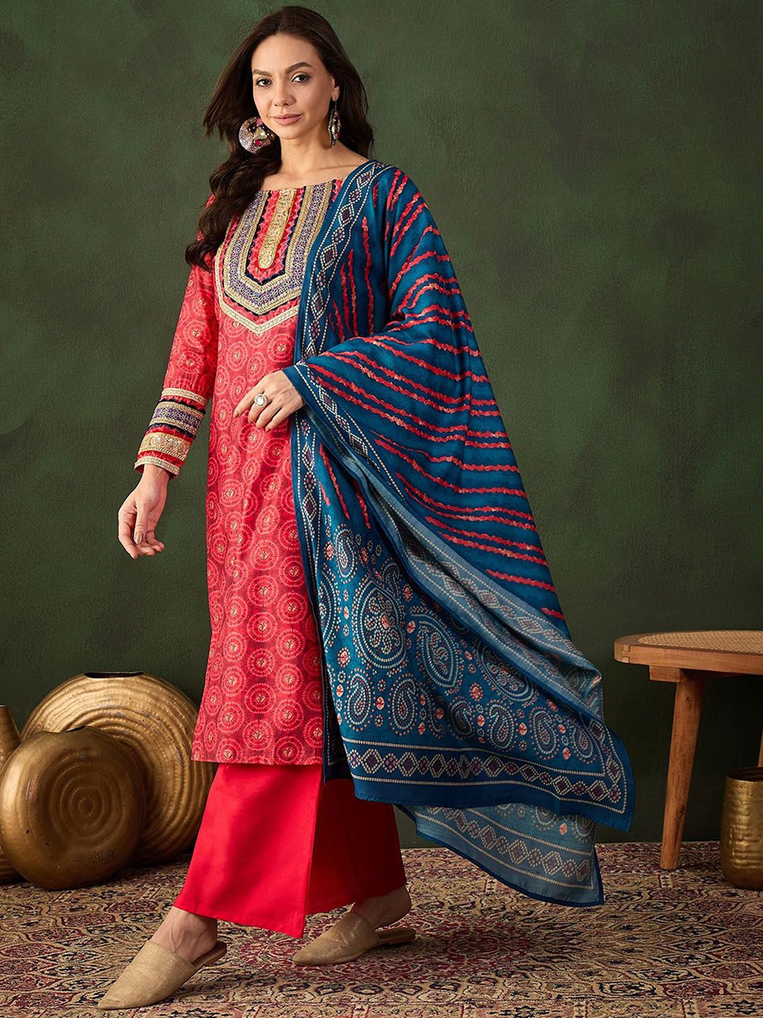 Dhiyona SN Embroidered Kurta & Palazzo With Dupatta
