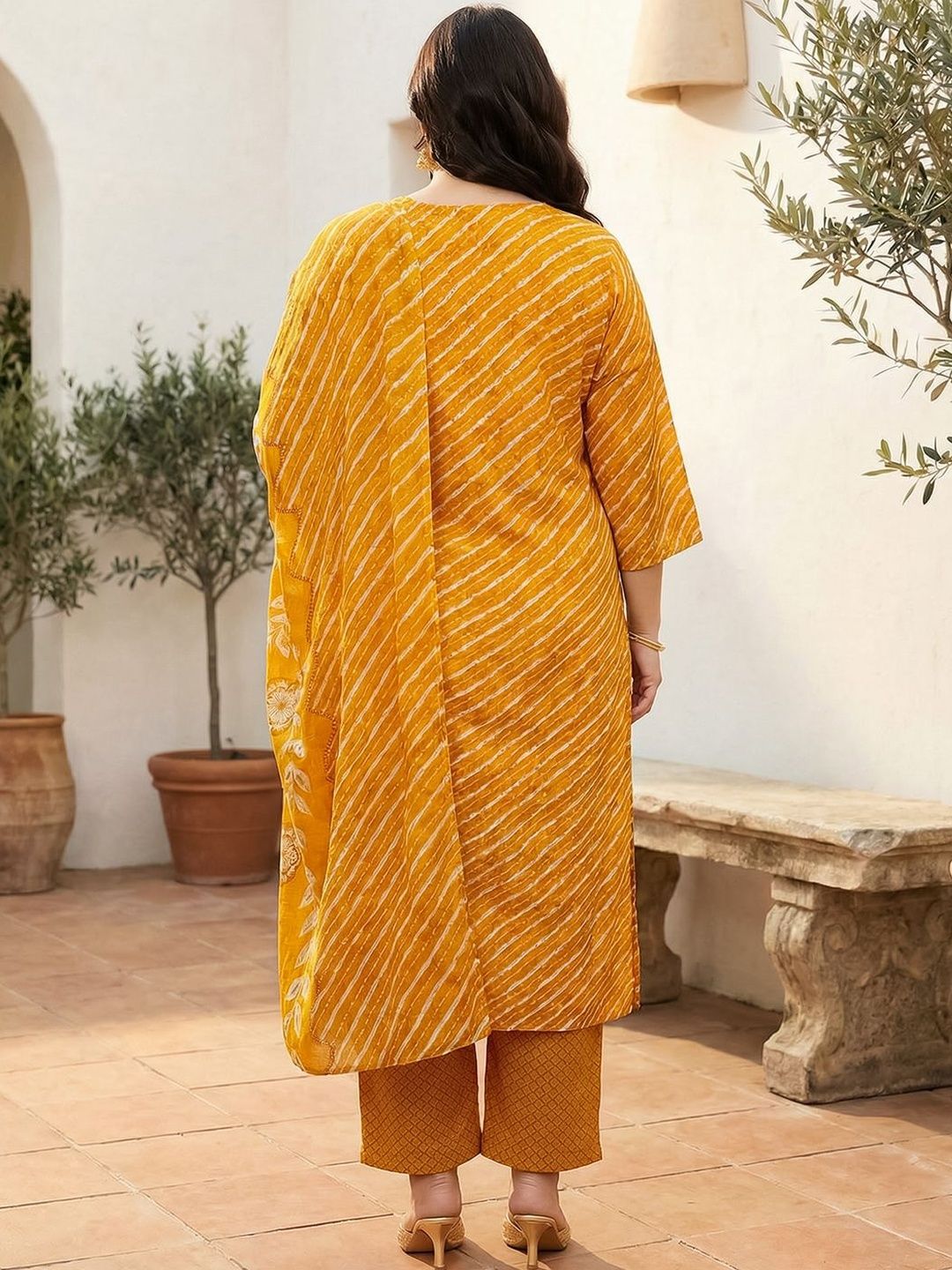 Dhiyona Women's Ethnic Motifs Striped Regular Thread Work Pure Cotton Kurta with Trousers & With Dupatta