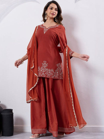 Dhiyona HOP Embroidered V-Neck Kurti Sharara & Dupatta