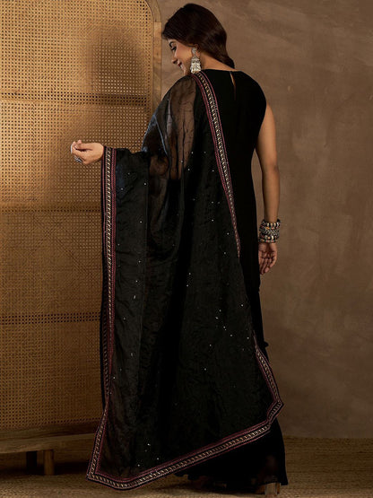 Dhiyona IN Women Floral Embroidered Regular Sequinned Kurta with Sharara & Dupatta