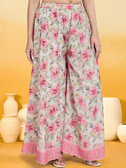 Dhiyona KL Women Floral Embroidered Thread Work Kurta with Sharara & Dupatta