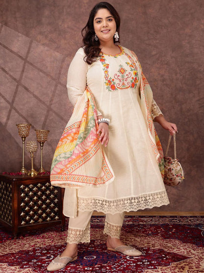 Dhiyona IN Women Floral Embroidered Thread Work Anarkali Kurta with Trousers & Dupatta