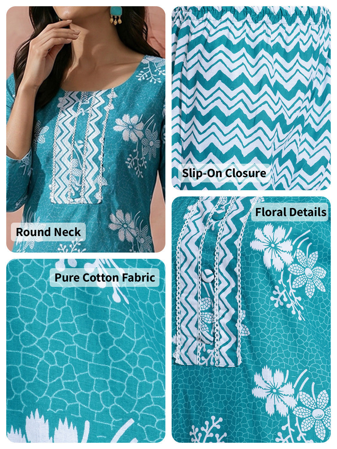 Floral Printed Regular Pure Cotton Kurta with Trousers & Dupatta