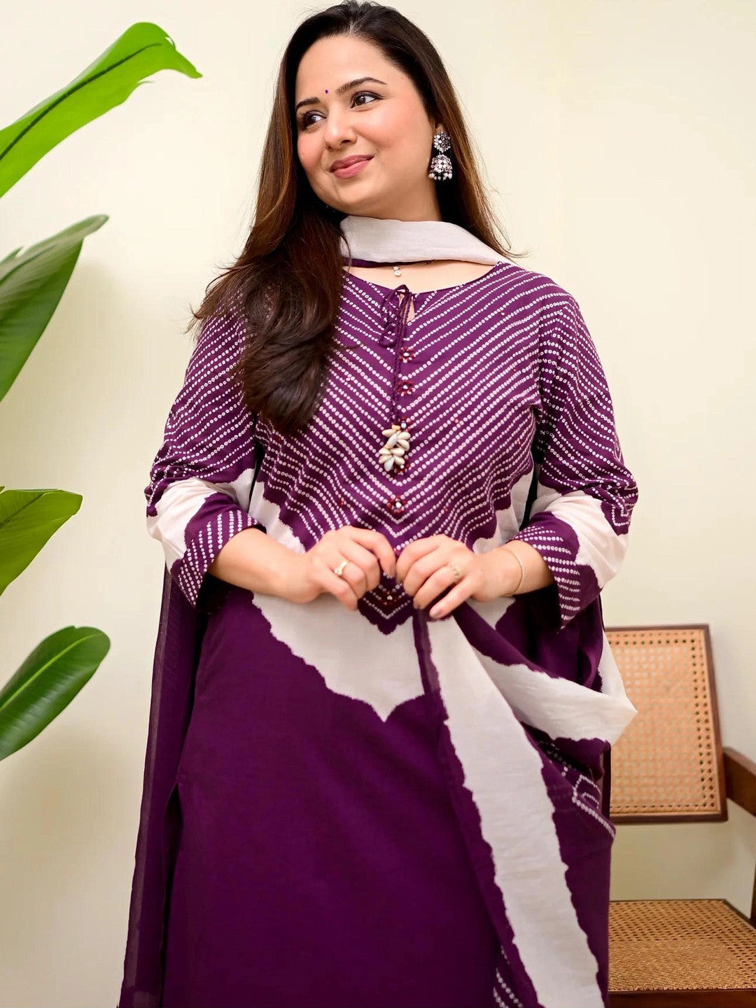 Women Dyed Regular Pure Cotton Kurta with Trousers & With Dupatta