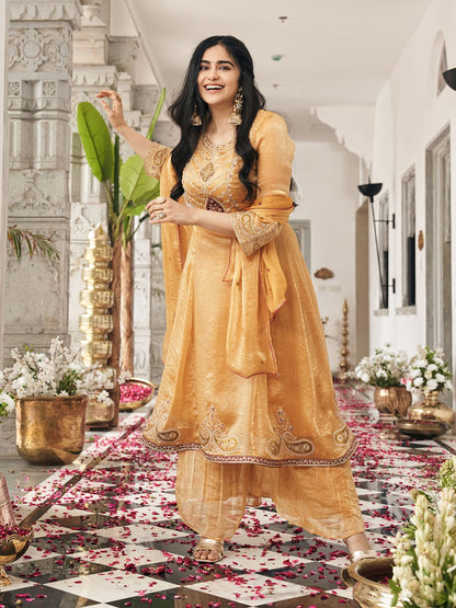 Dhiyona CH Women Ethnic Motifs Embroidered Regular Thread Work Kurta with Palazzos & With Dupatta