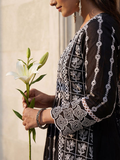 Women Ethnic Motifs Embroidered Panelled Thread Work Pure Cotton Kurta with Trousers & With Dupatta