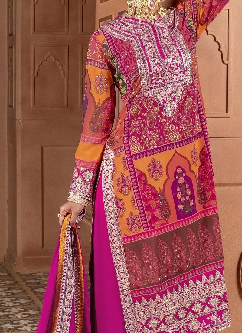 Dhiyona KL Women Floral Embroidered Regular Sequinned Kurta with Palazzos & With Dupatta