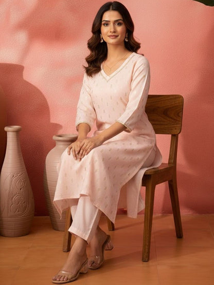 Printed V-Neck Kurta & Trousers