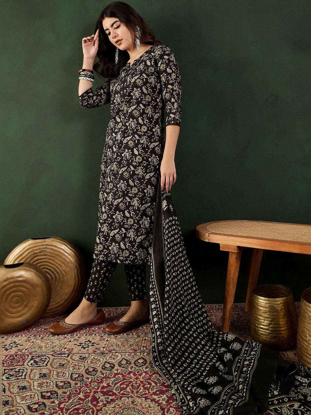 Printed Pure Cotton Round Neck Kurta & Trousers Kurta Set