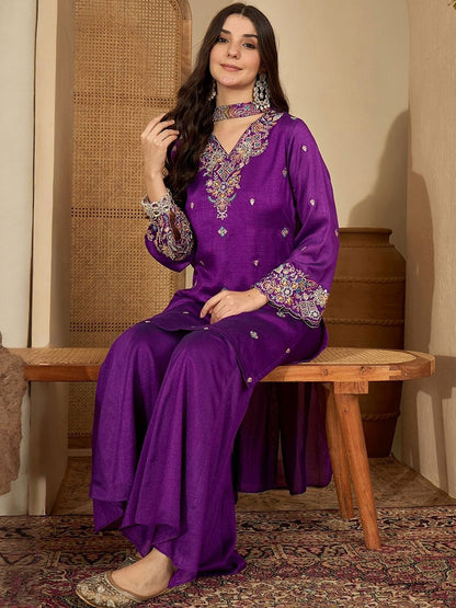 Dhiyona SN Sequence Embroidered Straight Kurta Sharara With Dupatta