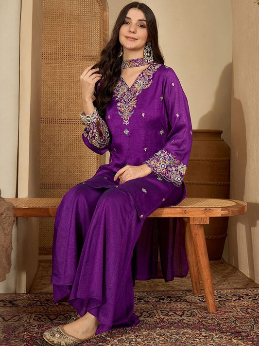 Dhiyona SN Sequence Embroidered Straight Kurta Sharara With Dupatta