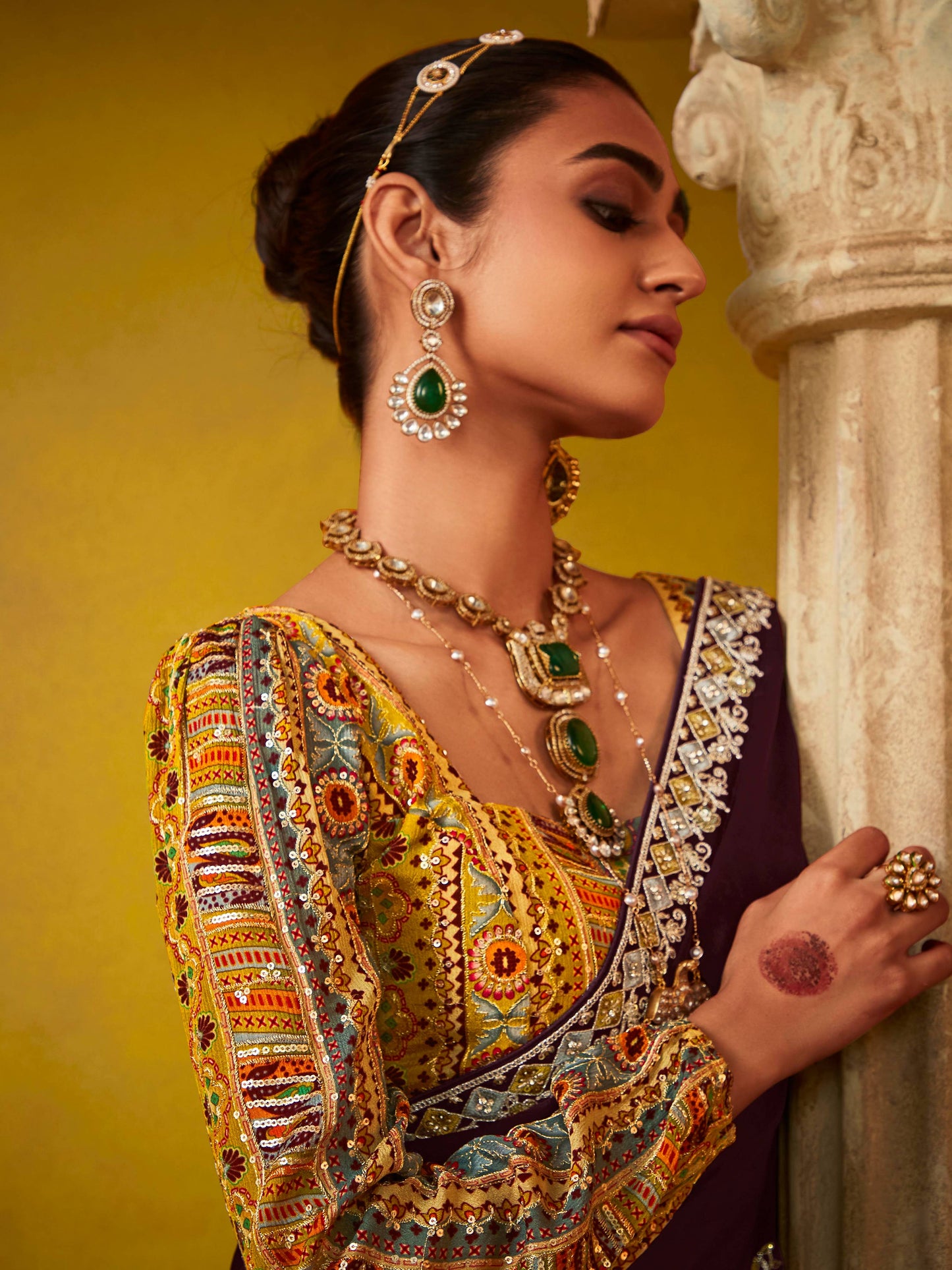 Dhiyona KM Women Wine Elegance “ Embroidered Saree With Heritage Blouse