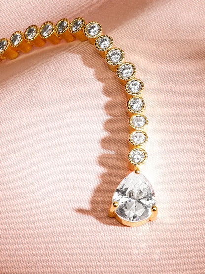 Dhiyona RJ Women's Stylish 22KT Gold Plated Cubic Zirconia Studded & AD Drop Handcrafted Maang Tikkas
